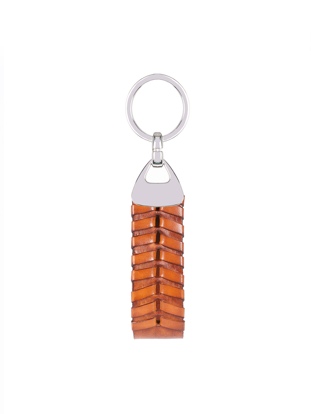 Weaved Fishbone Cuoio Leather Key Ring Tan