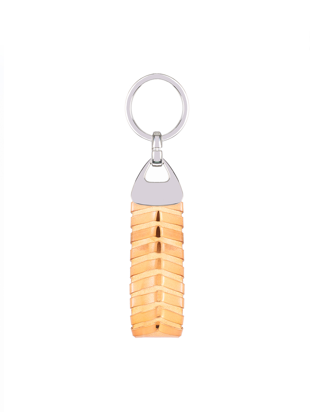 Weaved Fishbone Cuoio Leather Key Ring Natural