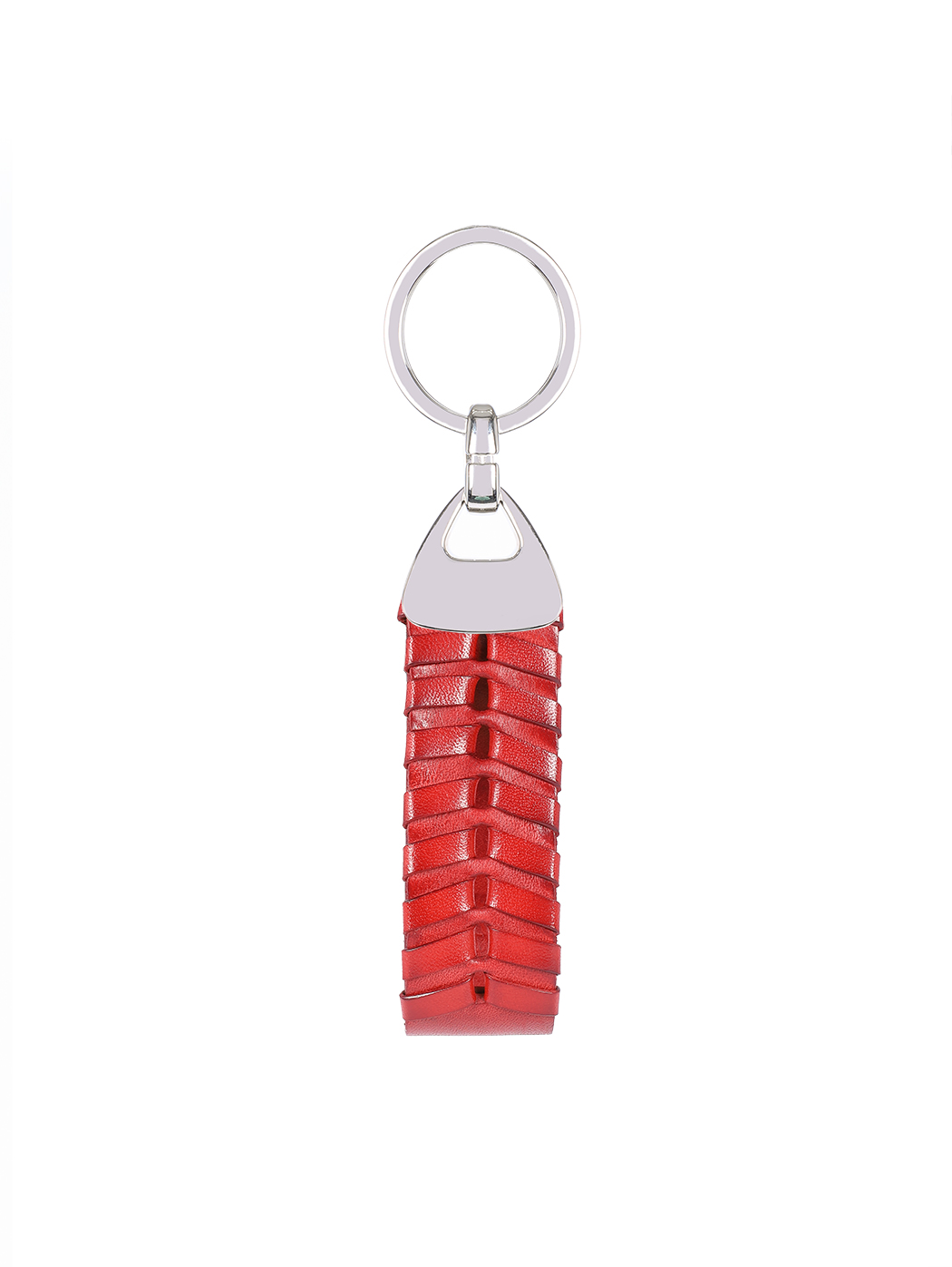 Weaved Fishbone Cuoio Leather Key Ring Red