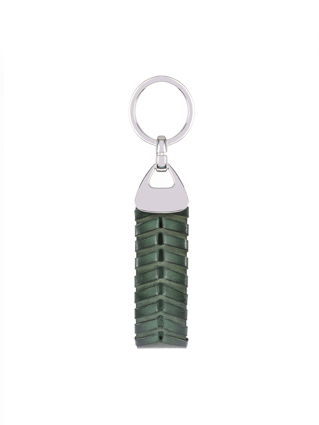 Weaved Fishbone Cuoio Leather Key Ring Green