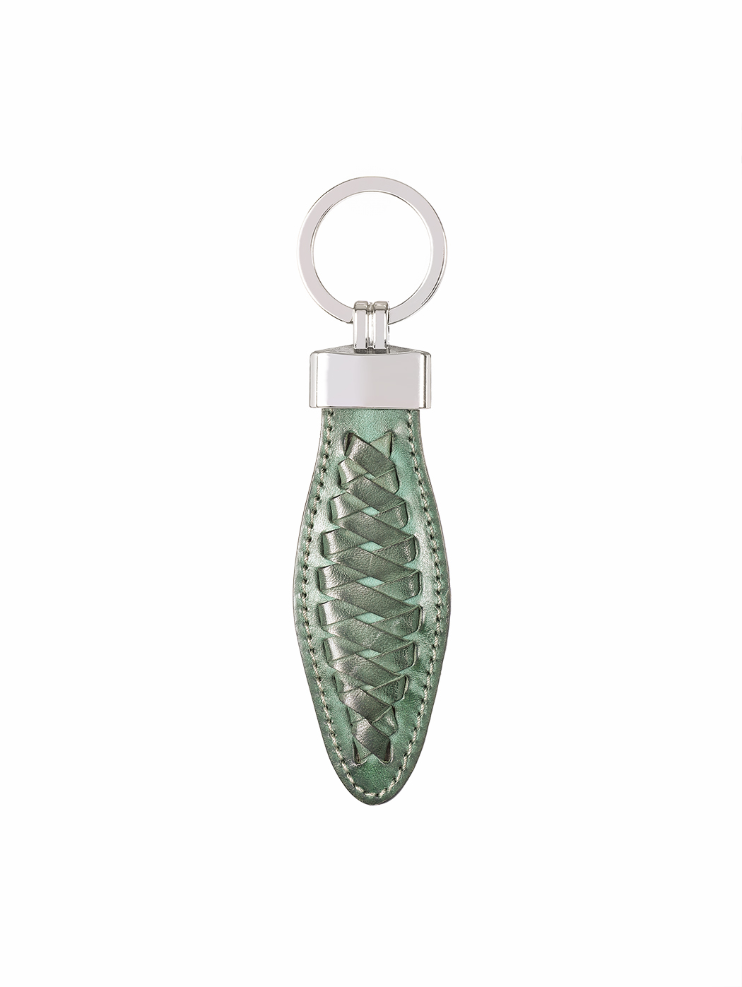 Weaved Fishtail Cuoio Leather Key Ring Green