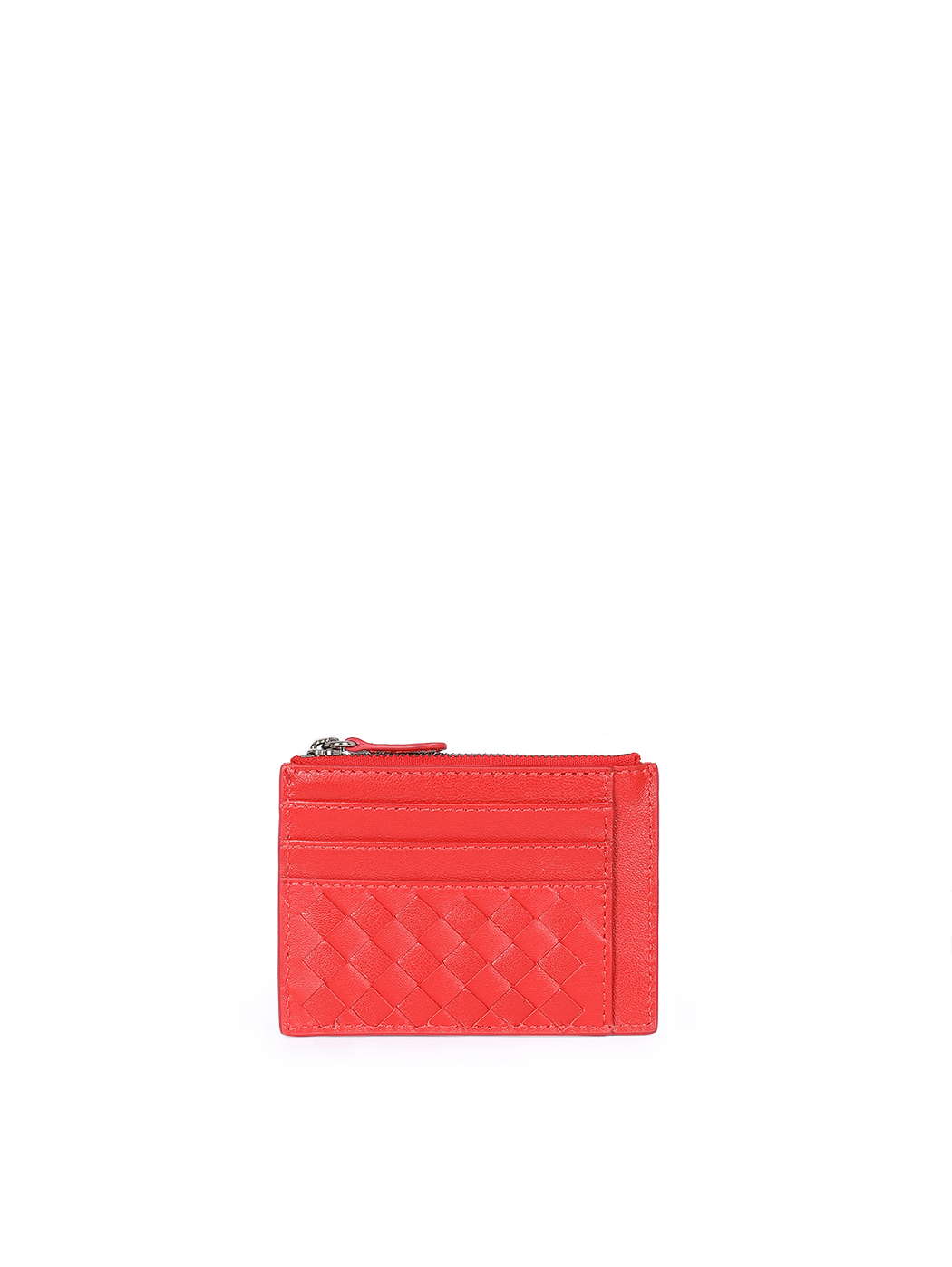 Slim Woven Card Case Zip Coin Holder Red