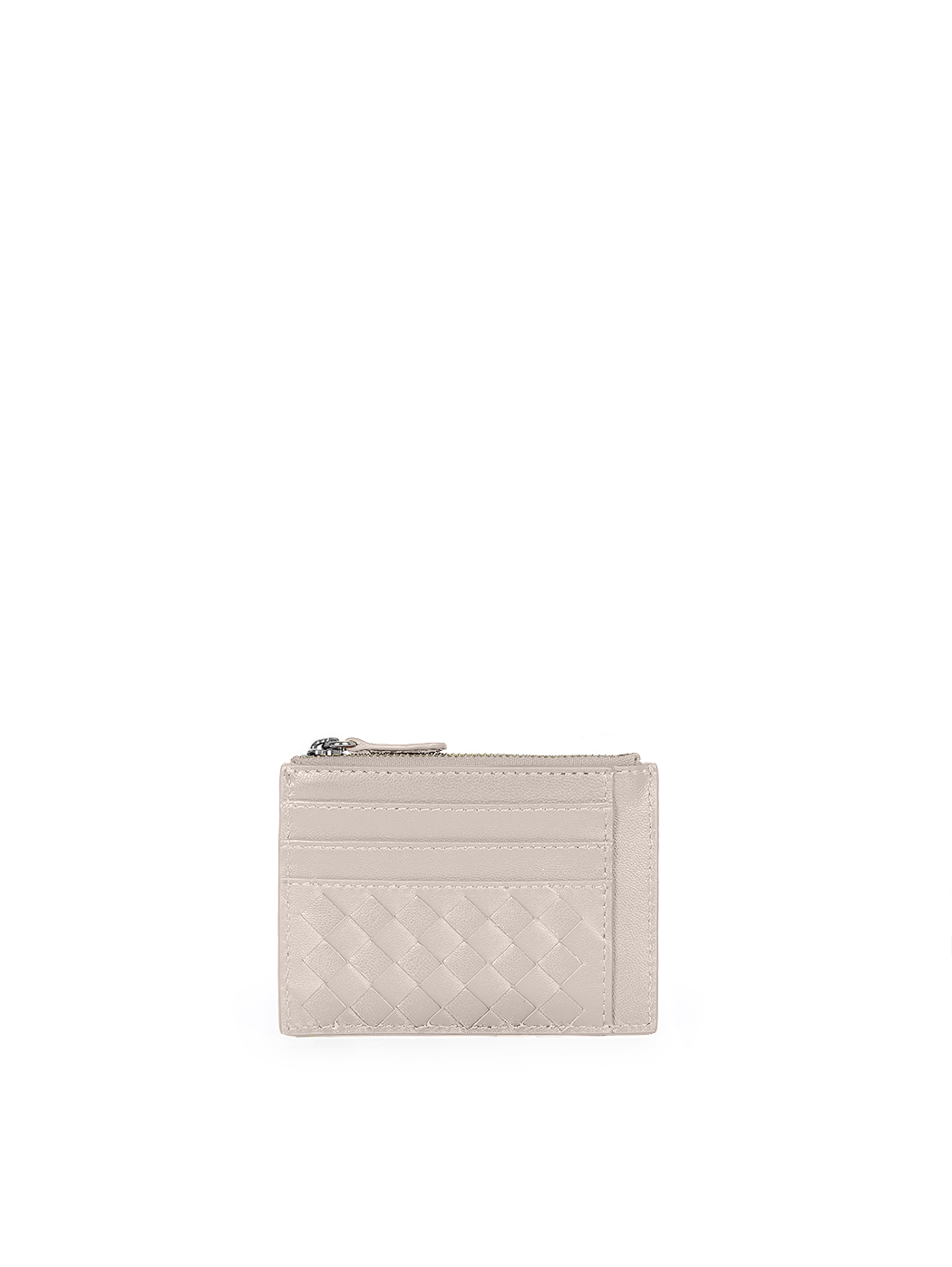 Slim Woven Card Case Zip Coin Holder Beige