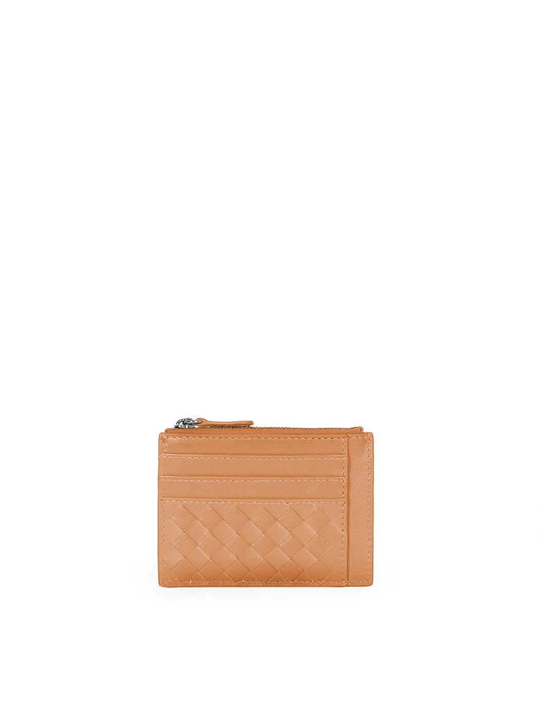 Slim Woven Card Case Zip Coin Holder Tan