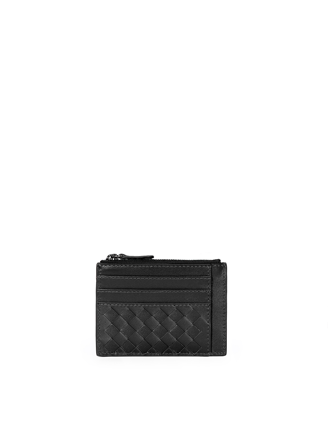 Slim Woven Card Case Zip Coin Holder Black