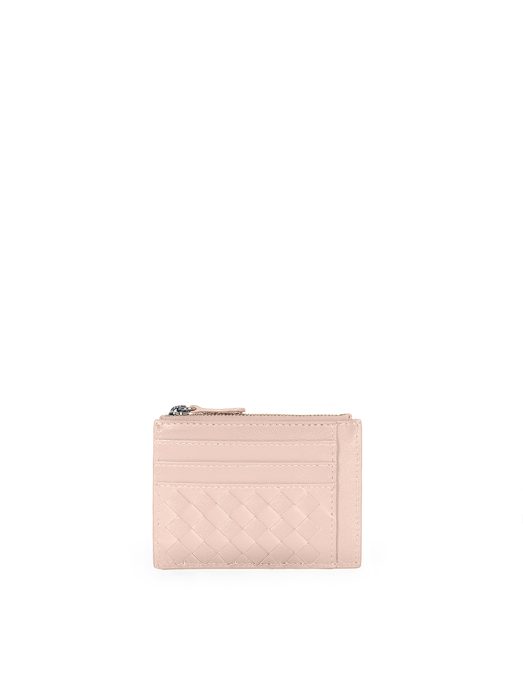 Slim Woven Card Case Zip Coin Holder Pink