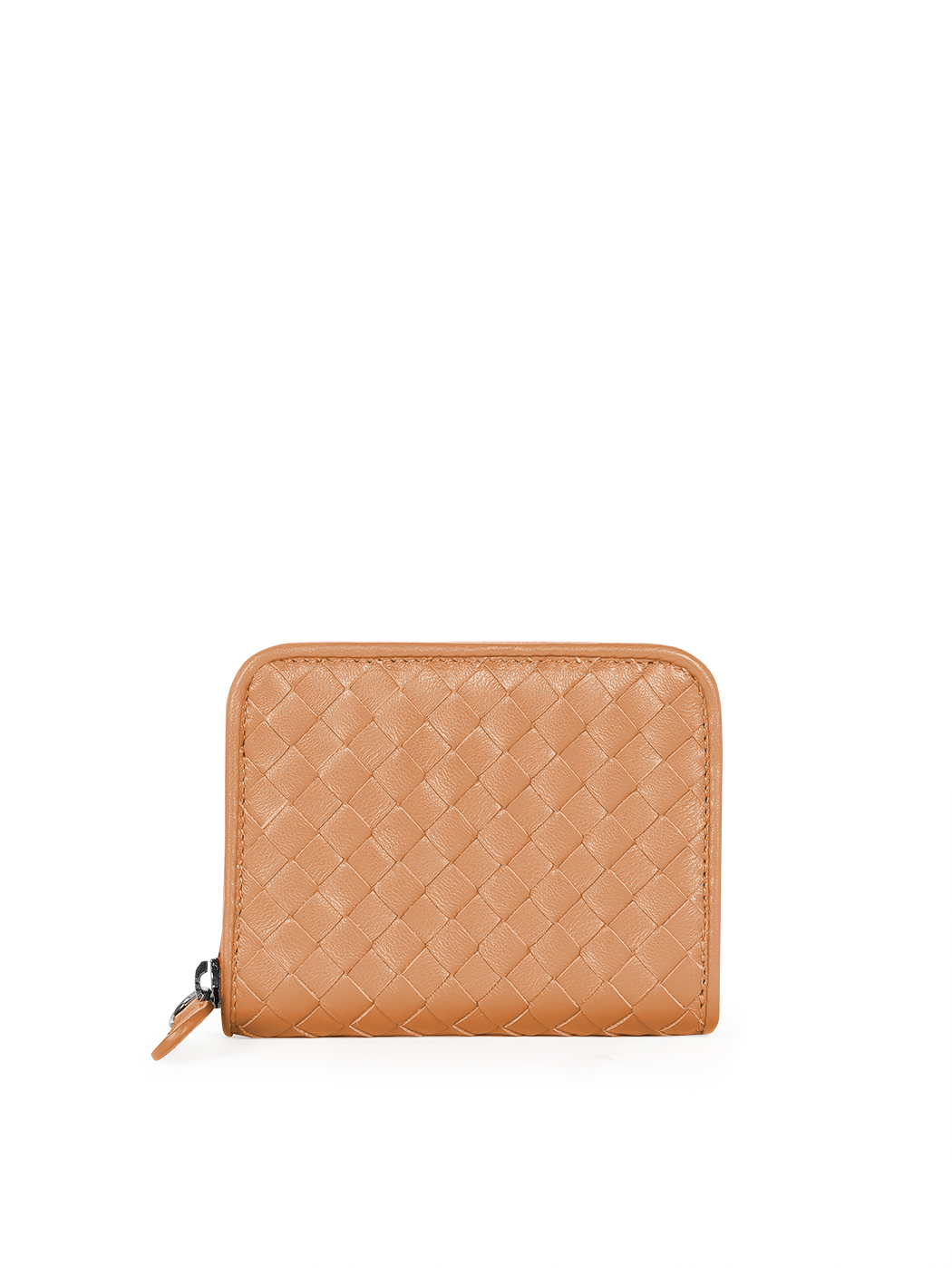 Compact Accordion Zip-around Woven Wallet Brown