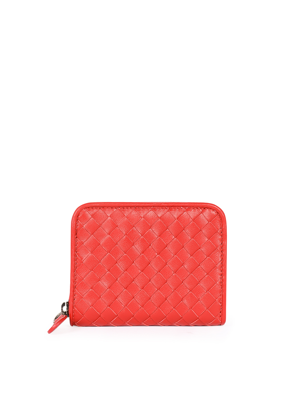 Compact Accordion Zip-around Woven Wallet Red