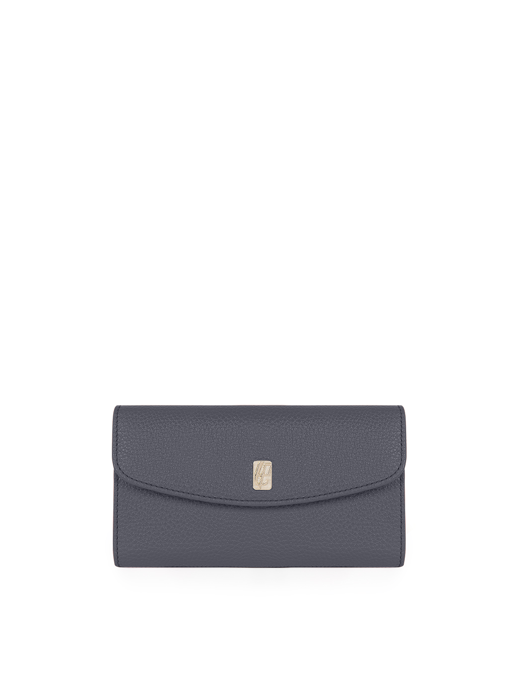 Continental Elongated Flapover Leather Wallet Navy Blue