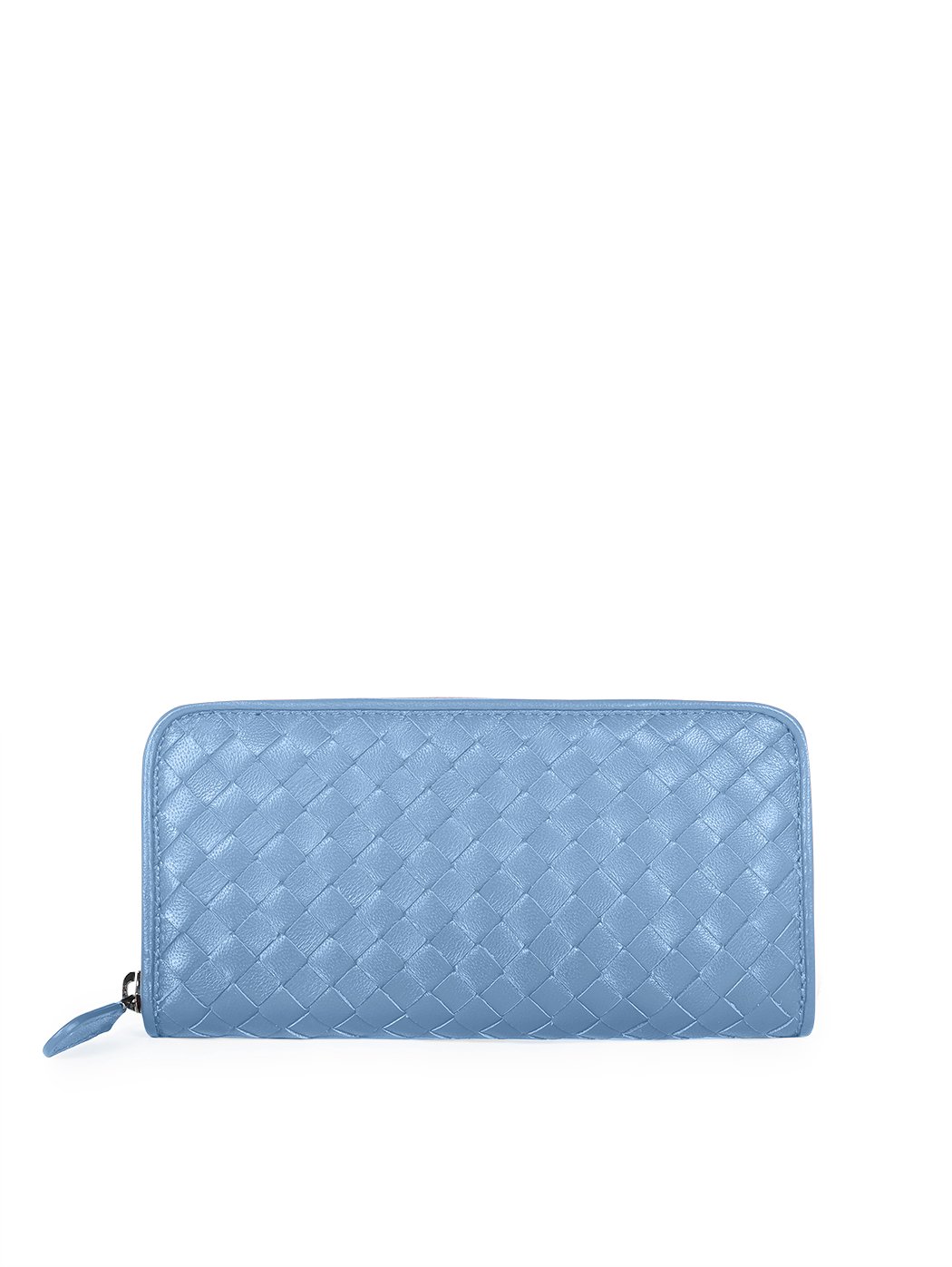 라이트 블루 우븐 가죽 소재의 장지퍼 지갑