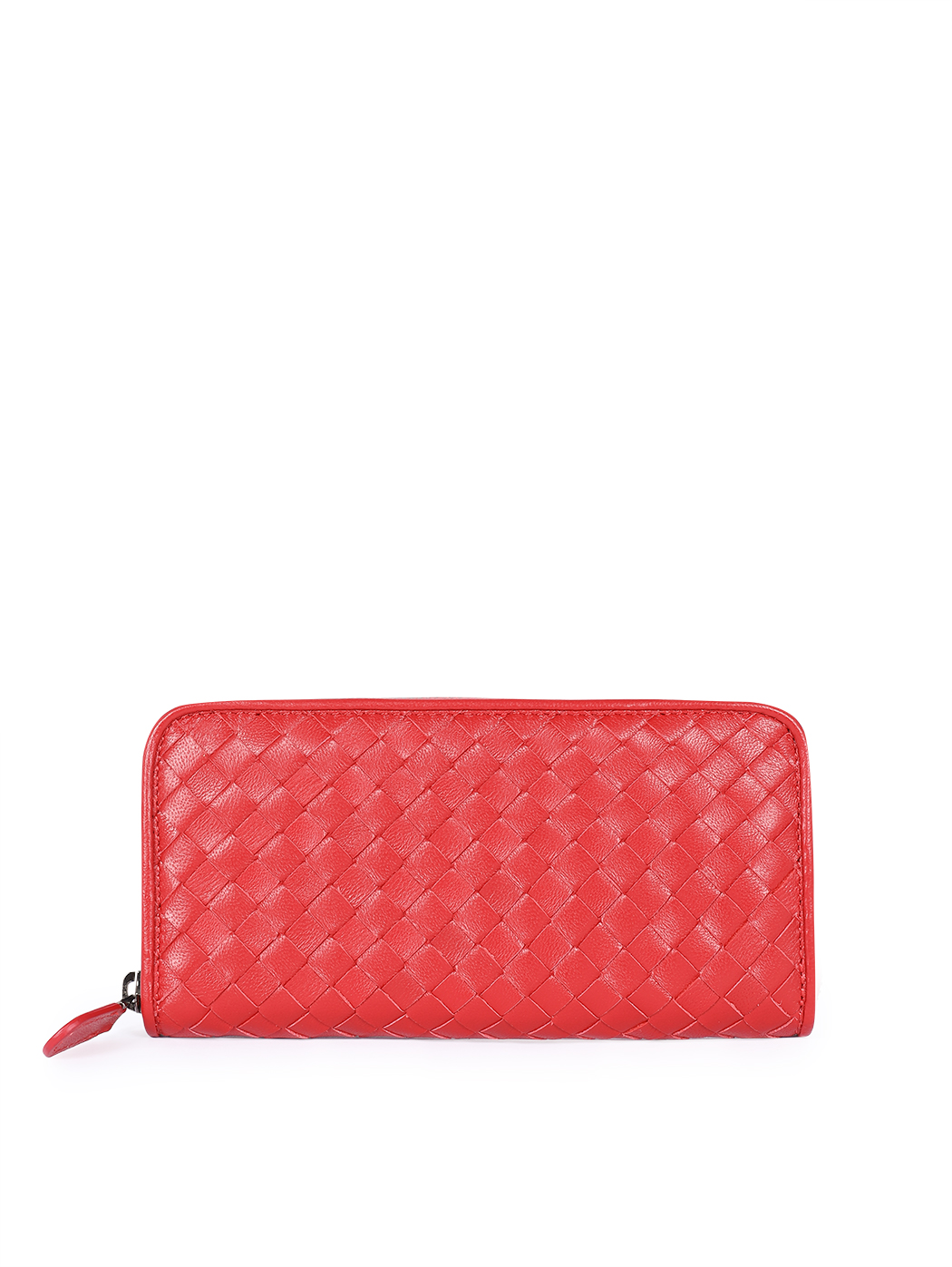 Elongated Continental Zip-around Woven Wallet Red