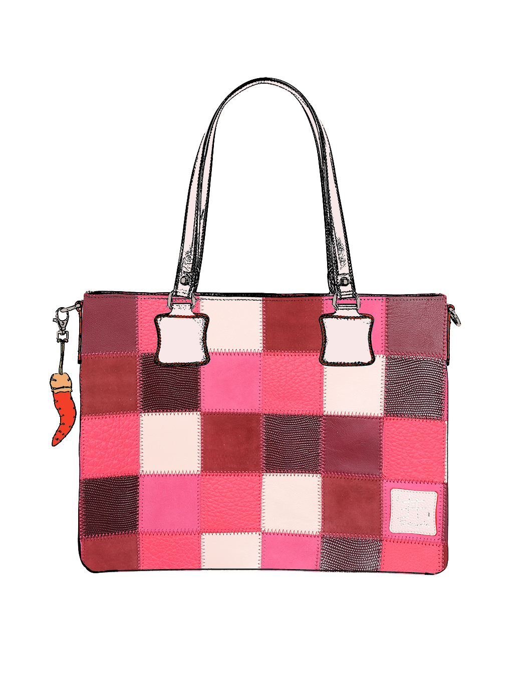 Shoulder Tote Convertible Bag Fuchsia - Fortunata Patchwork