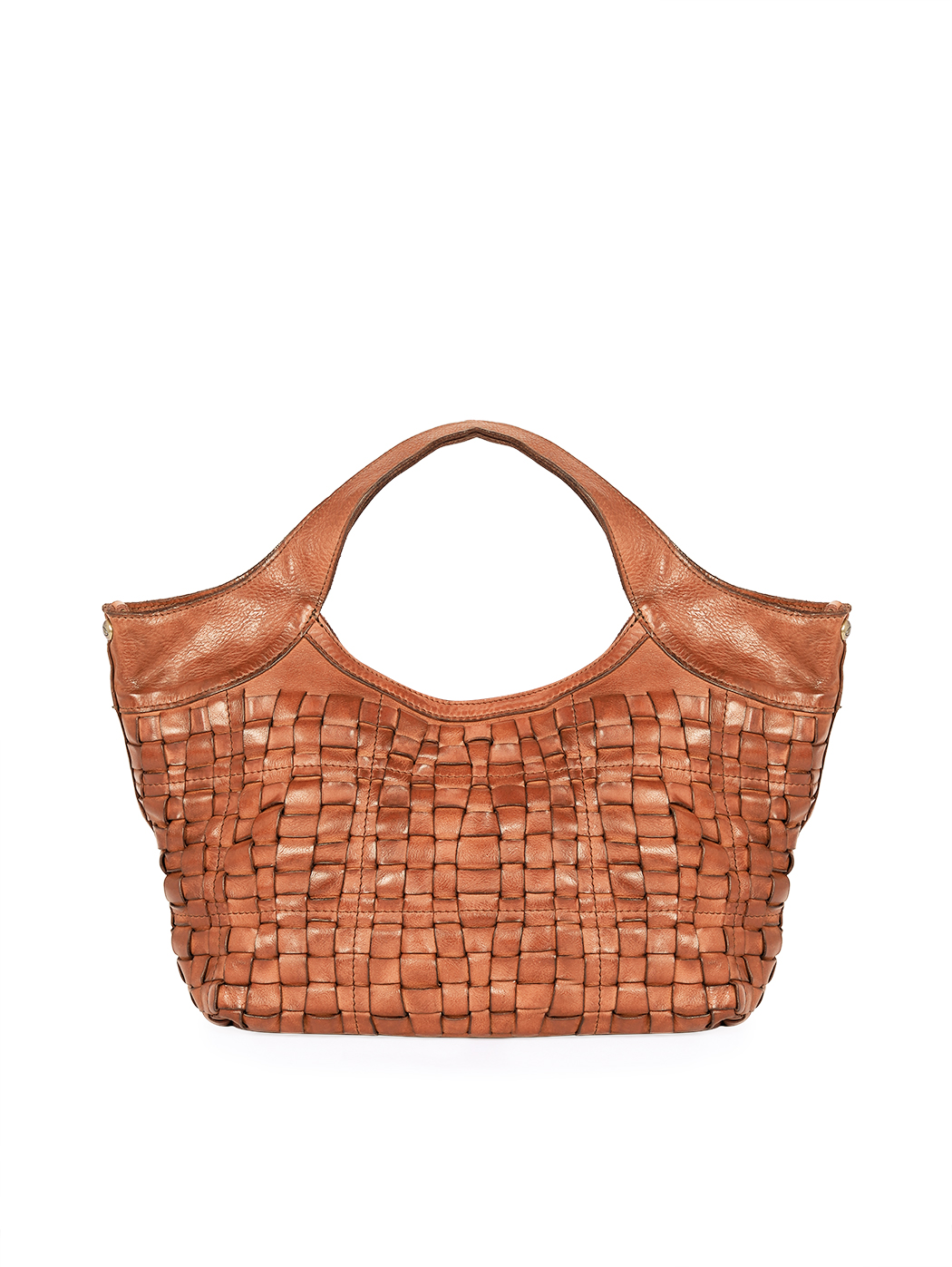 Medium Tote Shopper Bag Woven Distressed Cognac 