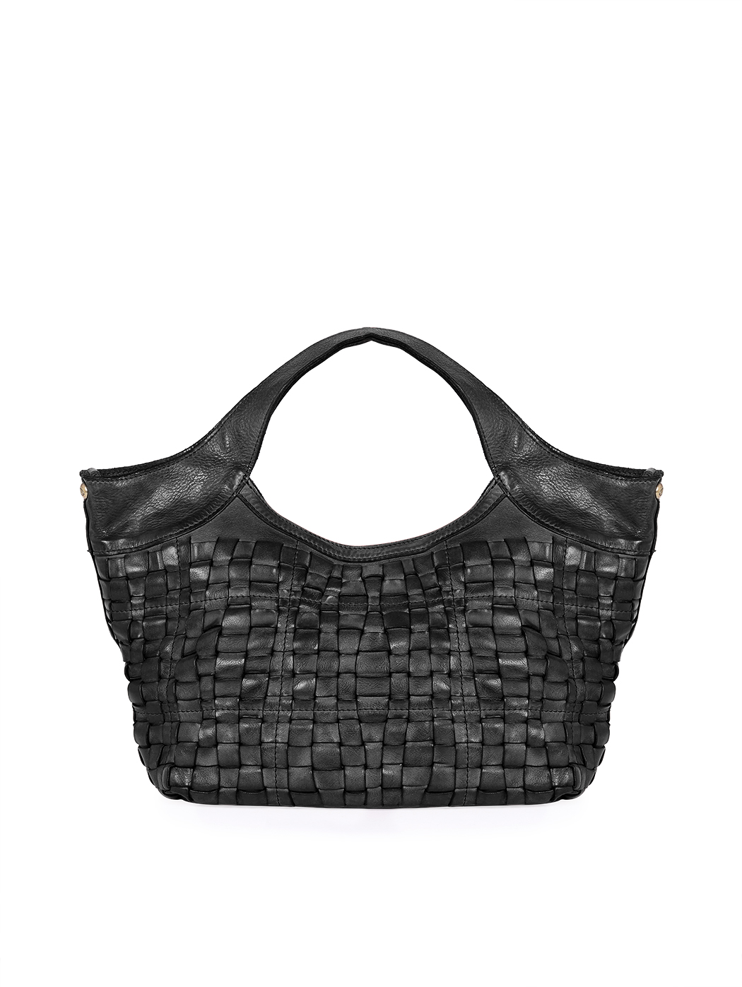 Medium Shopper Tote Bag Woven Distressed Black