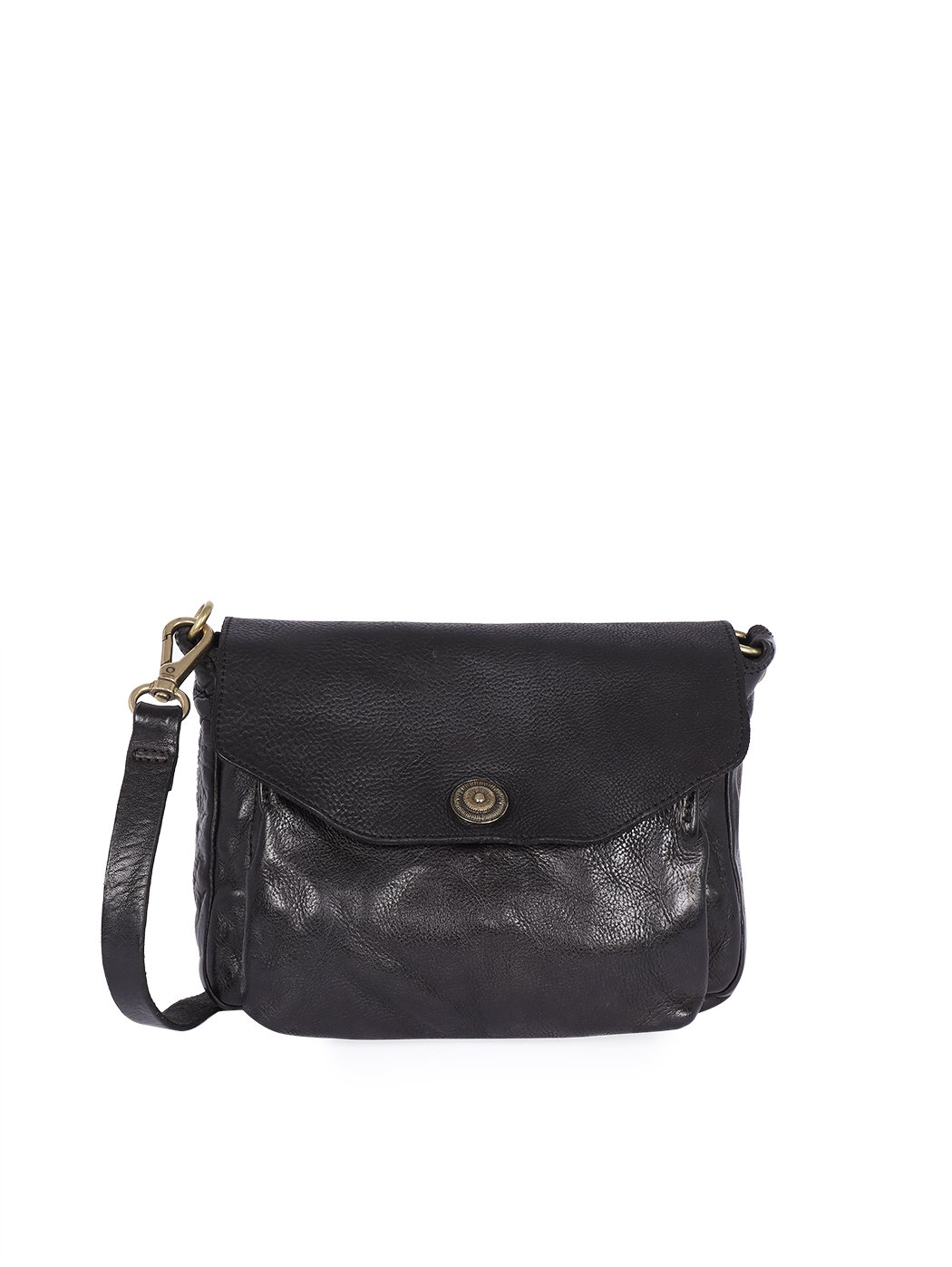 Flapover Top Zip Crossbody Shoulder Bag Vintage Black