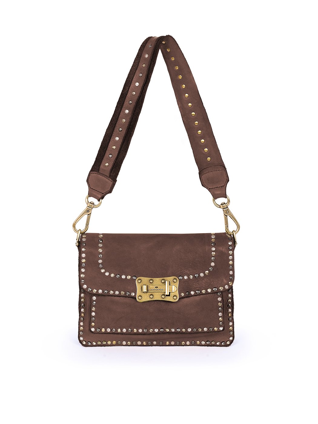 Crossbody Shoulder Bag Rivet Leather Agnese Dark Brown