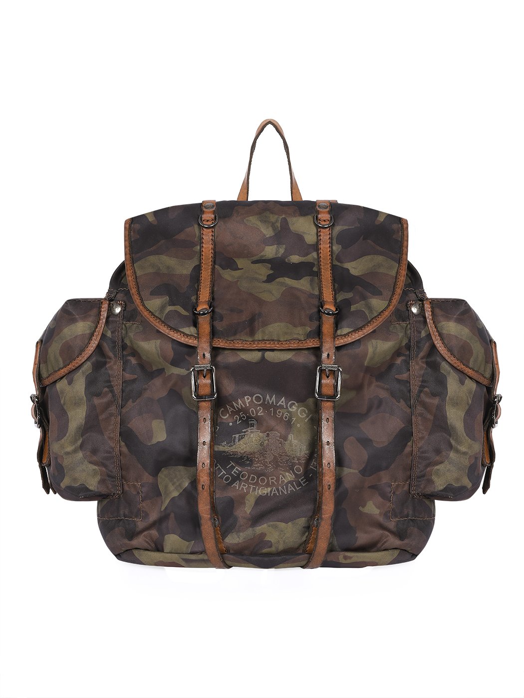 Army Green Backpack Leather & Nylon Camouflage/military cowhide/print