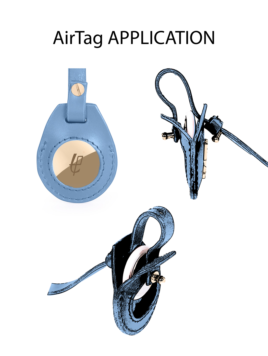  AirTag Bag Charm Tracker Leather Handmade Sky Blue