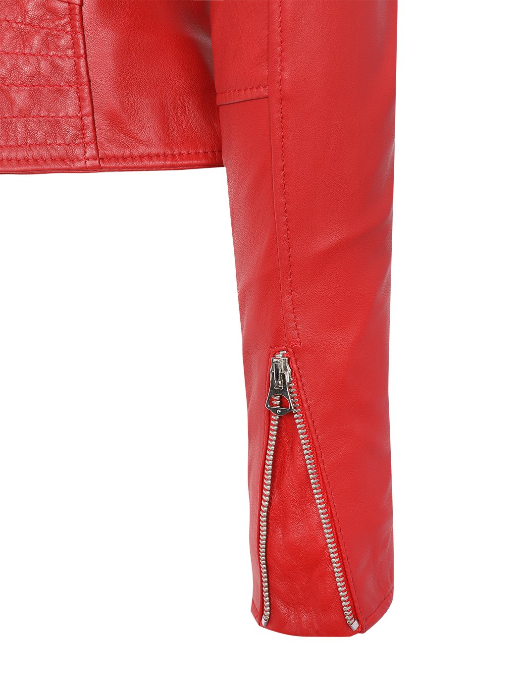 Biker Asymmetrical Zip Belted Jacket Red