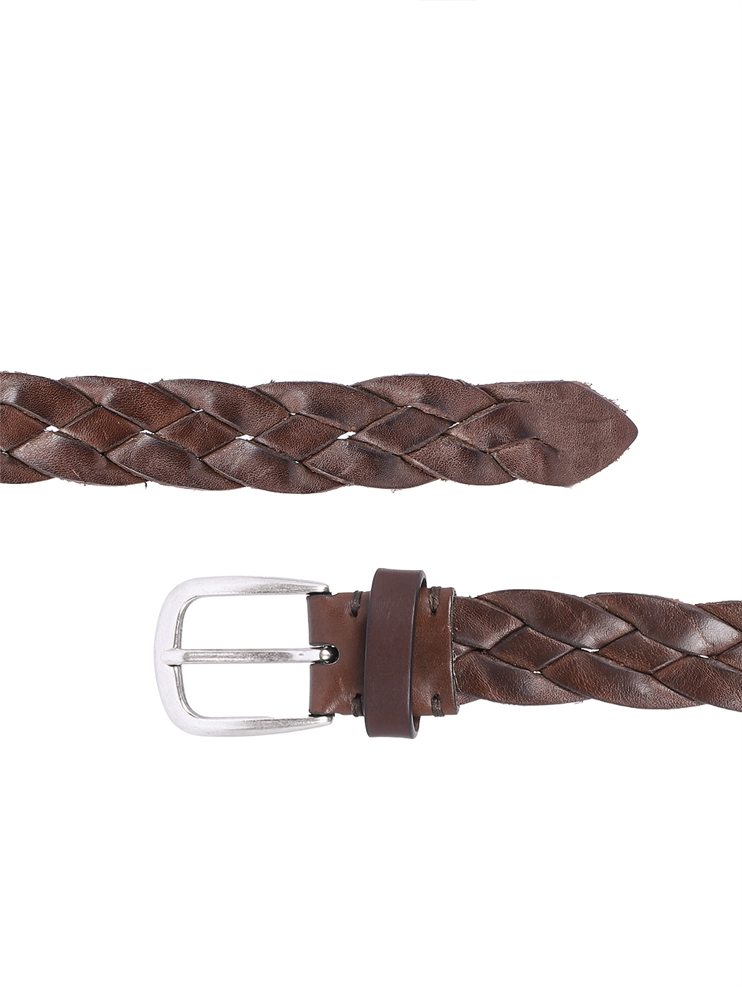 Braided Leather Belt Brass Buckle 3.5 cm Dark Brown