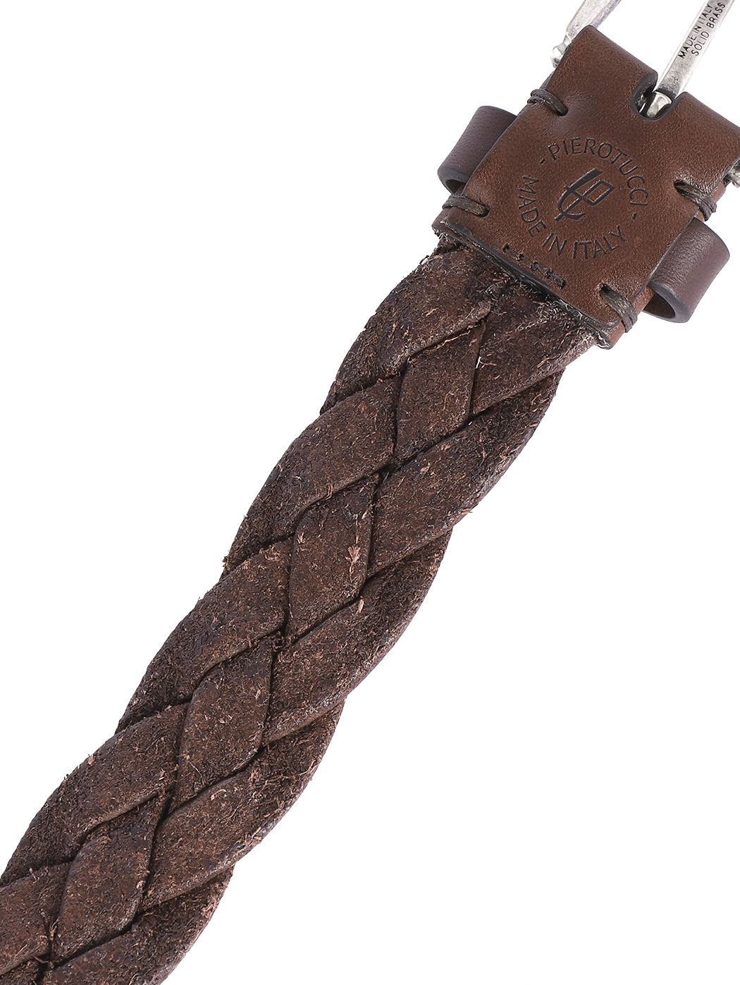 Braided Leather Belt Brass Buckle 3.5 cm Dark Brown