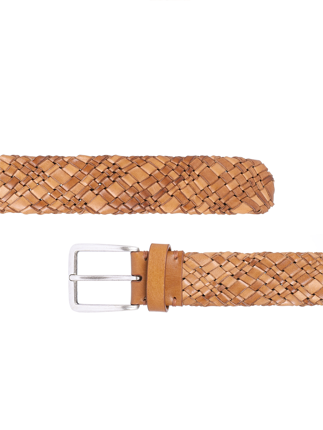 Hand Woven Leather Belt Brass Buckle 3.5 cm Cuoio