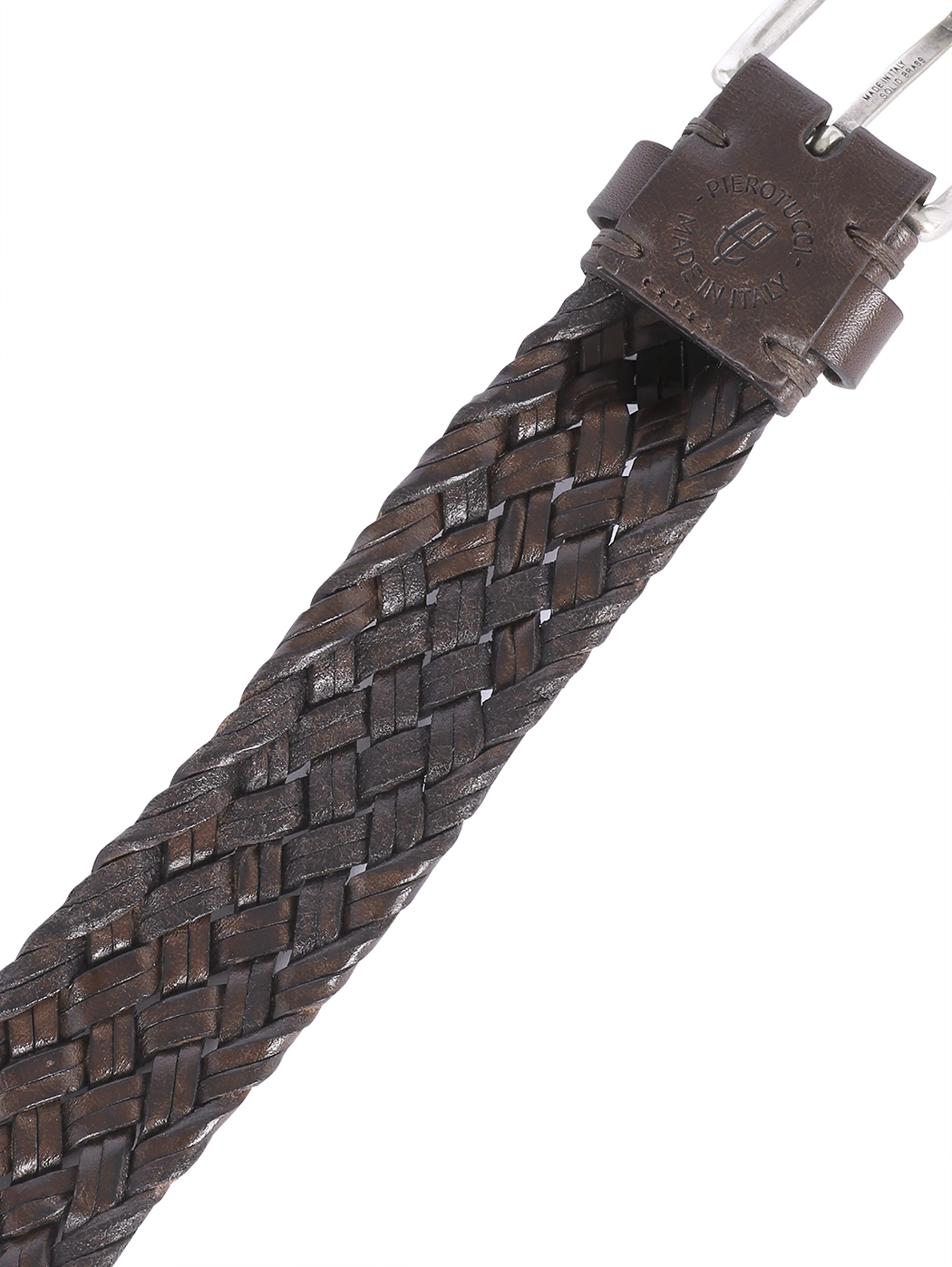 Hand Woven Leather Belt Brass Buckle 3.5 cm Caffè