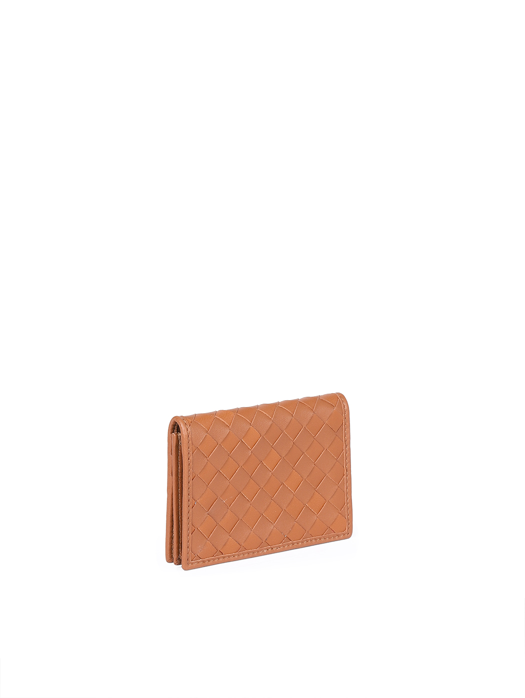 Pocket-size Bifold Card Case Woven Leather Tan