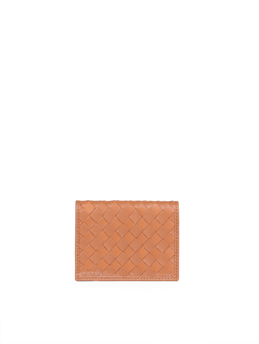 Pocket-size Bifold Card Case Woven Leather Tan