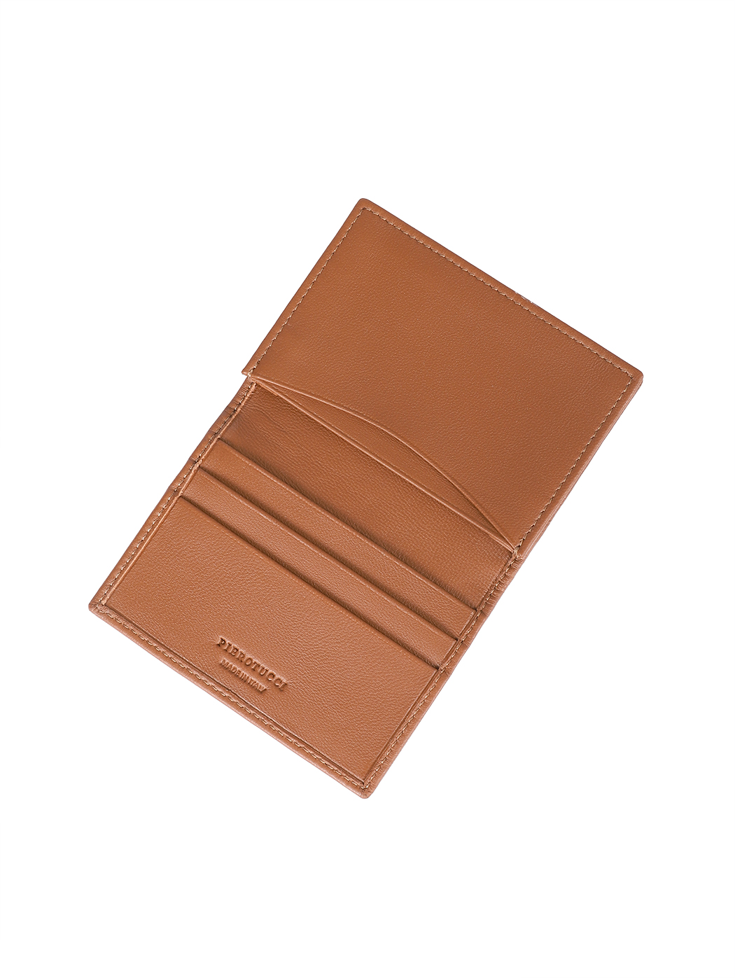 Pocket-size Bifold Card Case Woven Leather Tan