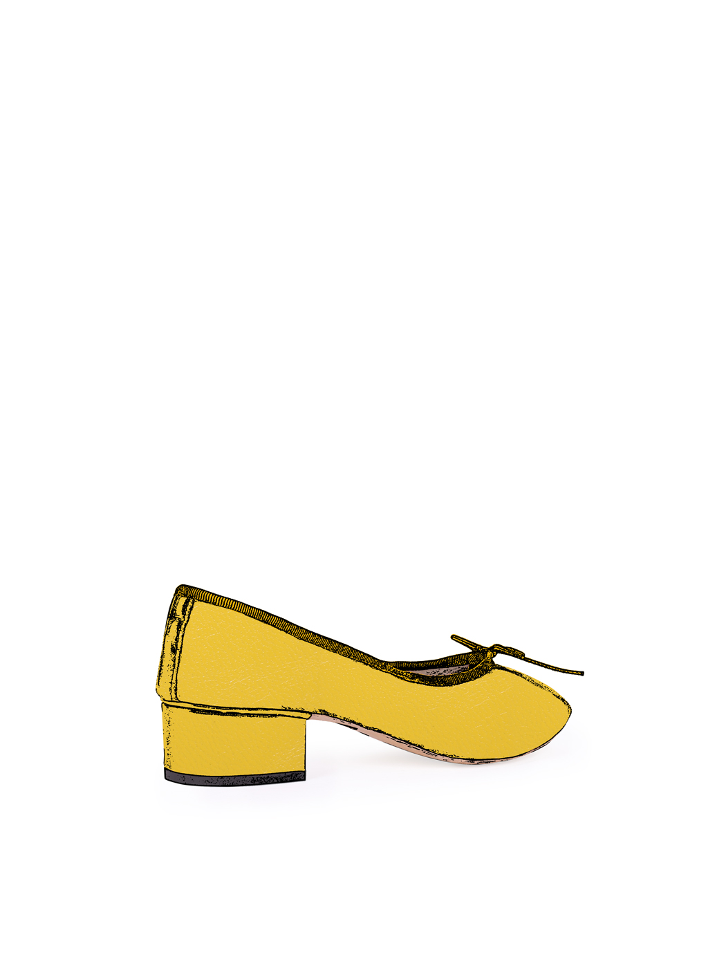 Ballet Pumps Block Heel - Yellow Nappa