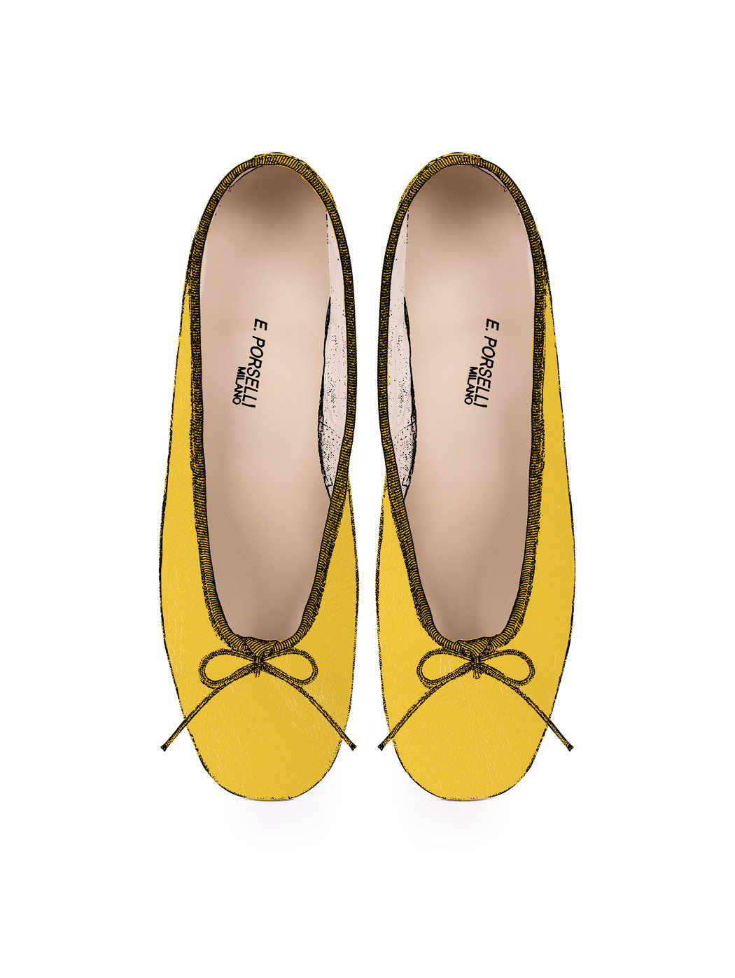 Ballet Pumps Block Heel - Yellow Nappa