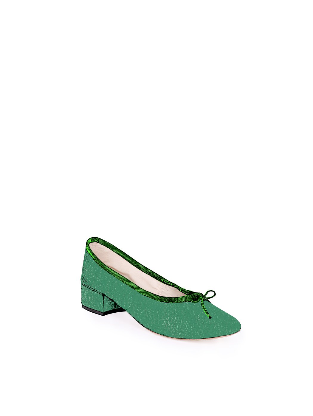 Ballet Pumps Block Heel - Green Nappa