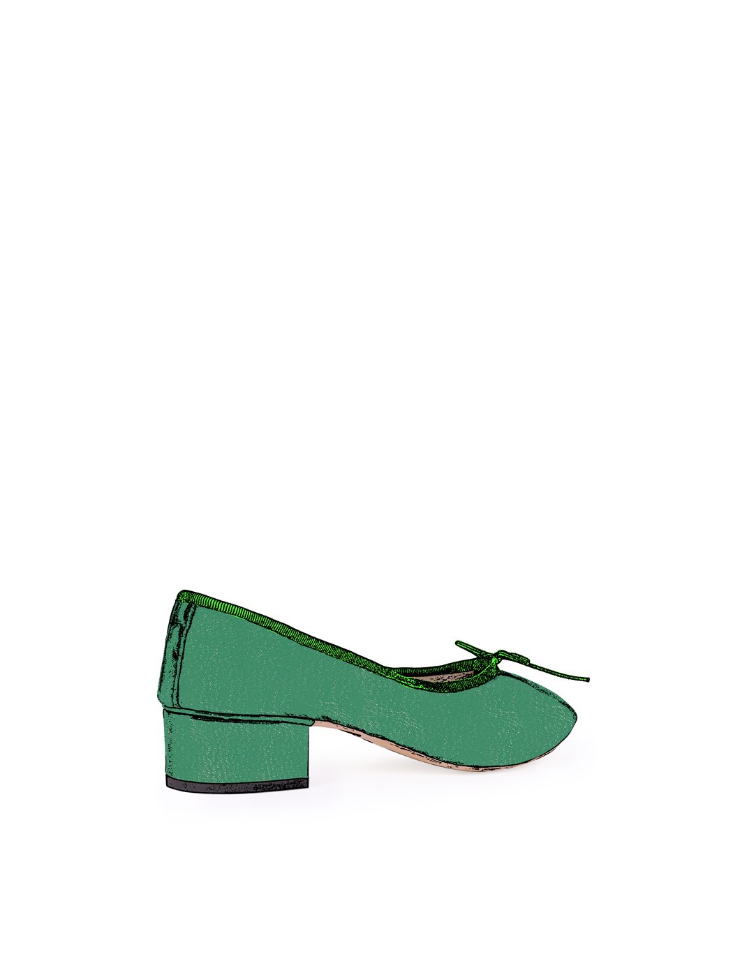 Ballet Pumps Block Heel - Green Nappa