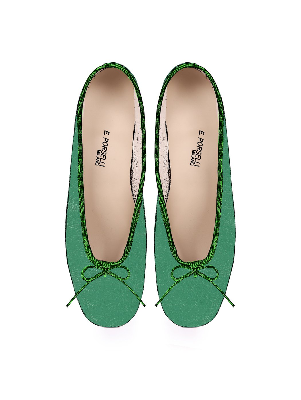 Ballet Pumps Block Heel - Green Nappa