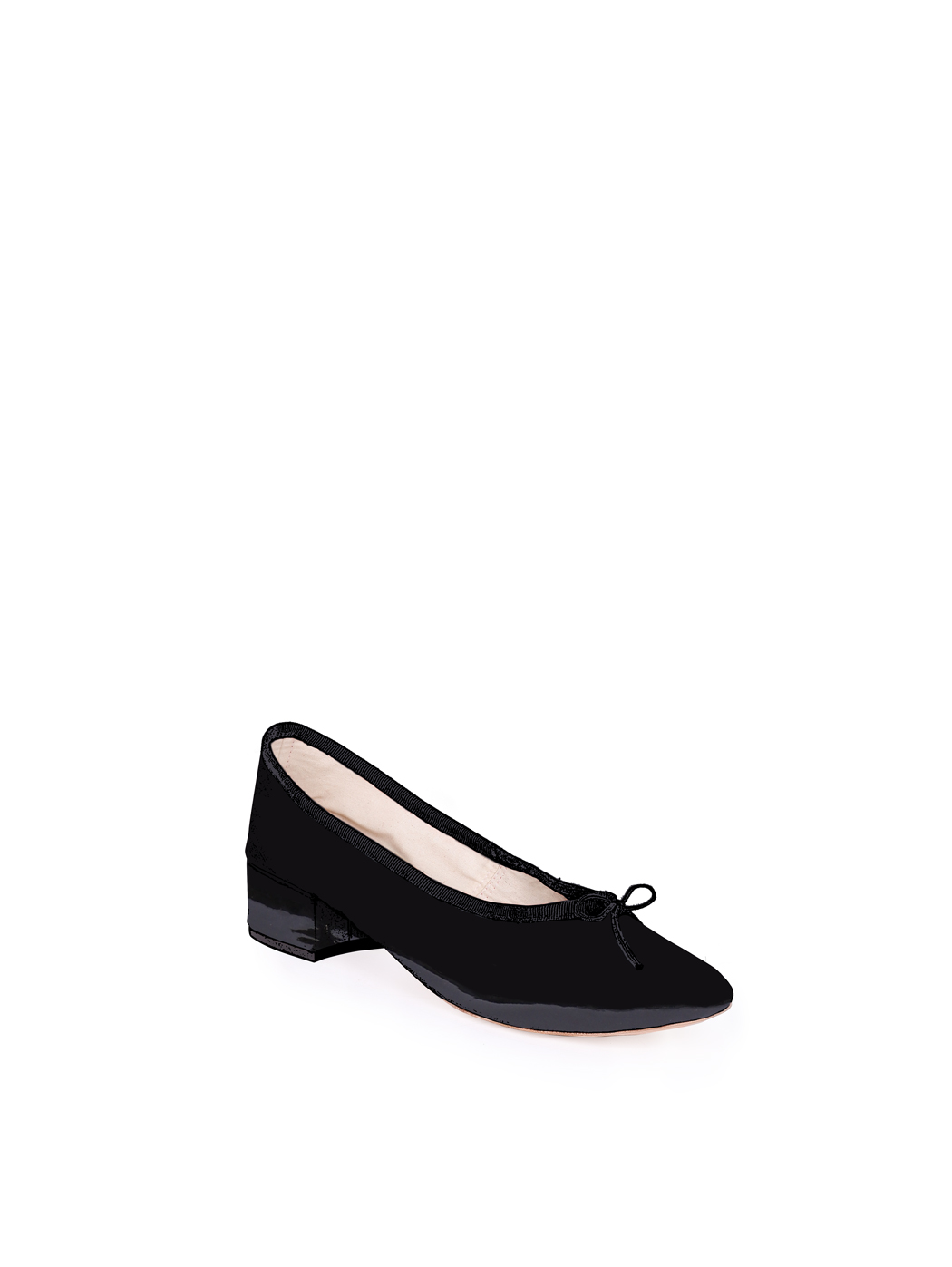 Ballet Pumps Block Heel - Black Patent Nappa