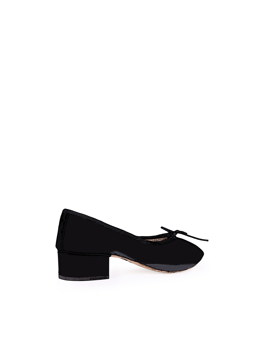 Ballet Pumps Block Heel - Black Patent Nappa