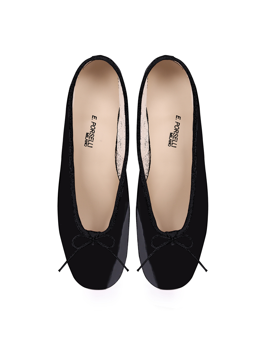 Ballet Pumps Block Heel - Black Patent Nappa