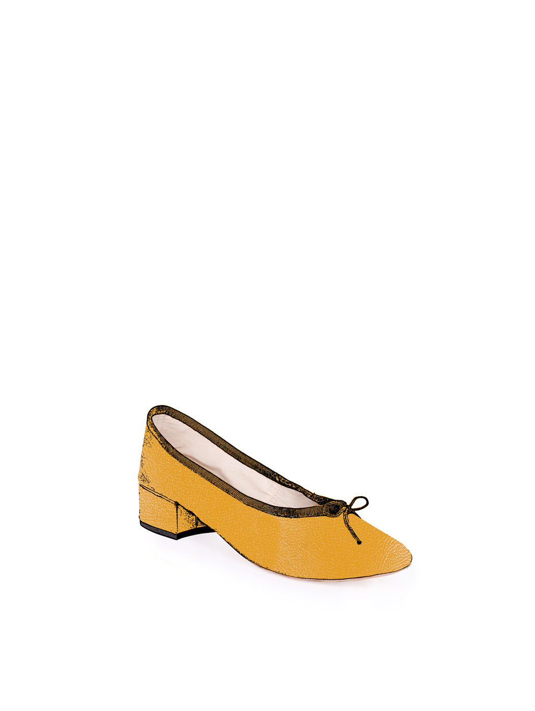 Ballet Pumps Block Heel - Mustard Nappa