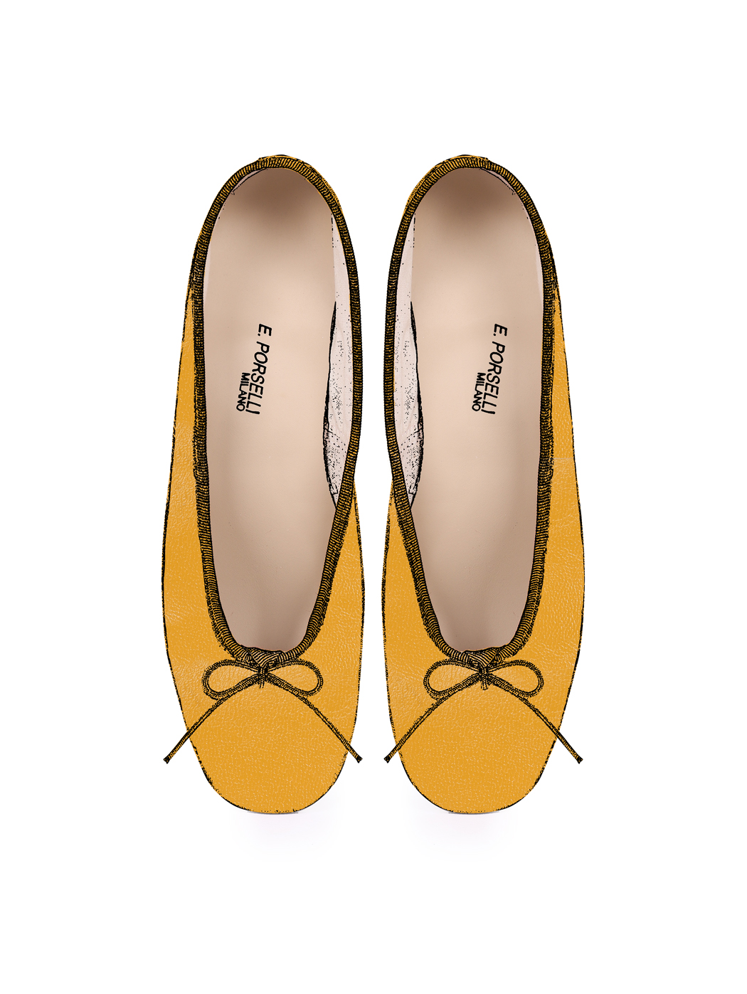 Ballet Pumps Block Heel - Mustard Nappa