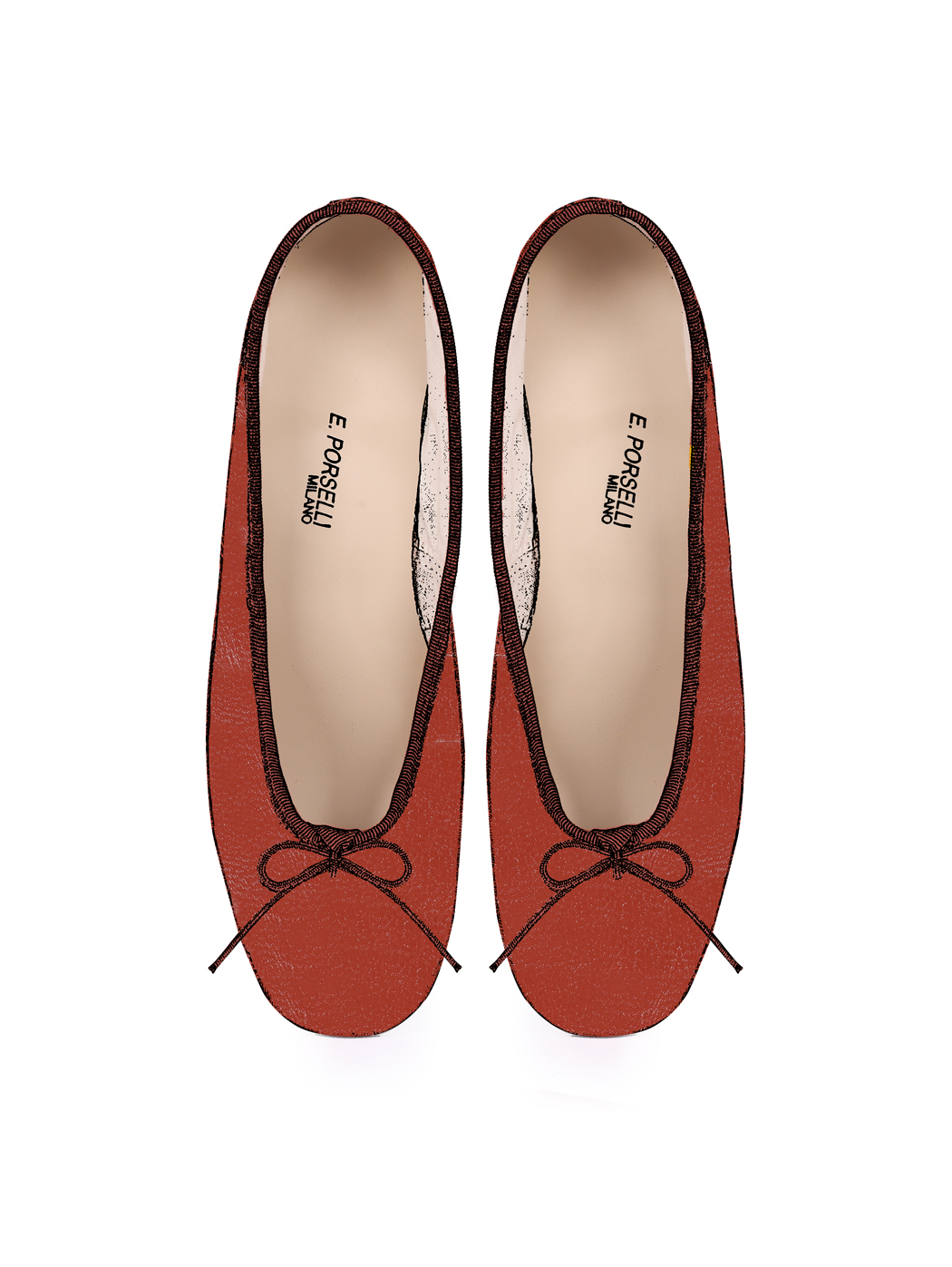 Ballet Pumps Block Heel - Terracotta Nappa