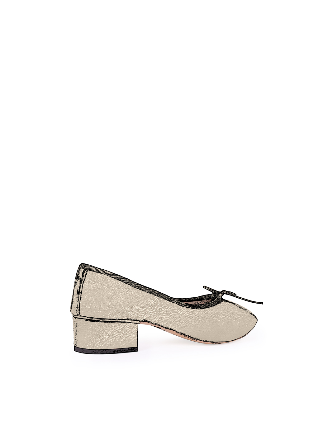 Ballet Pumps Block Heel - Beige Nappa