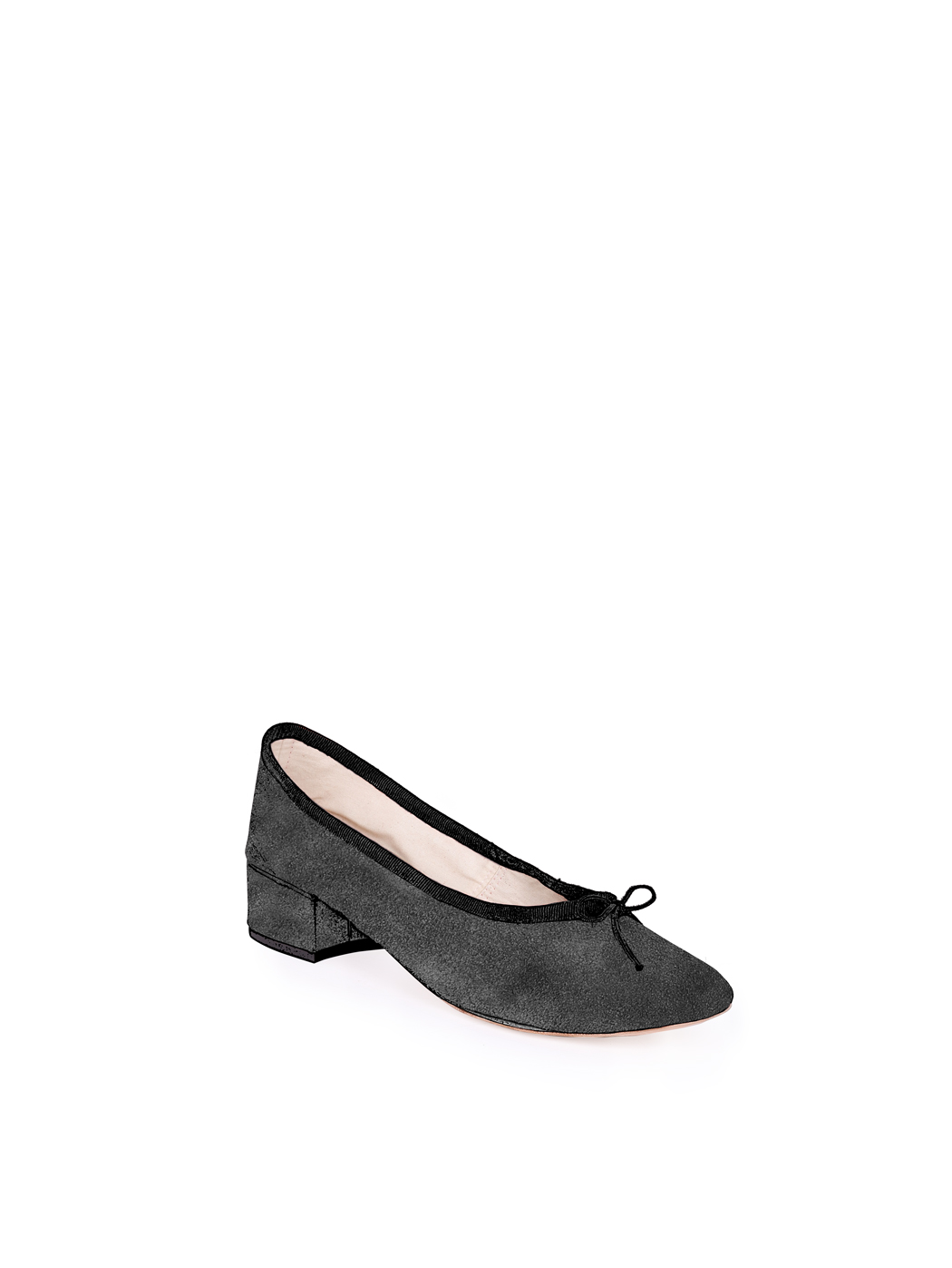 Ballet Pumps Block Heel - Black Suede