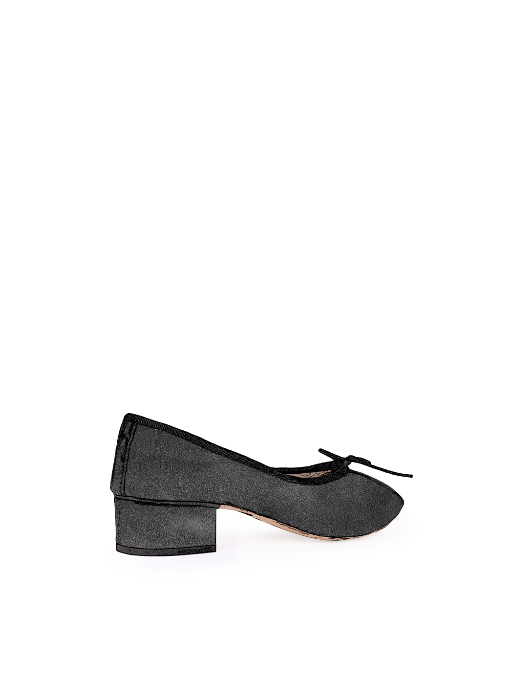 Ballet Pumps Block Heel - Black Suede