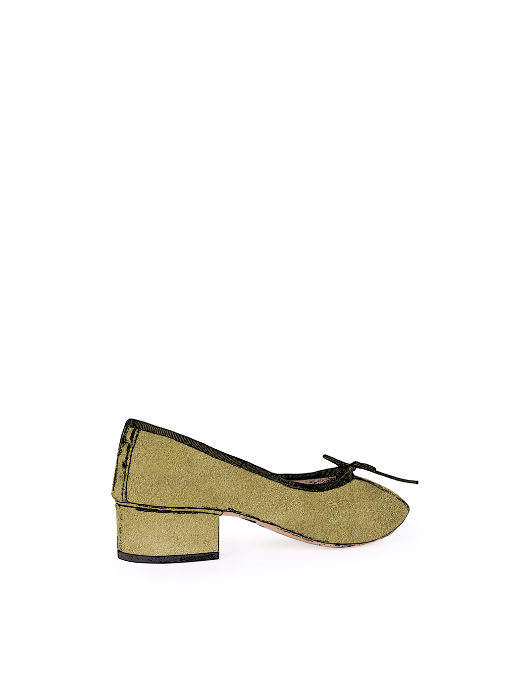 Ballet Pumps Block Heel - Olive Green Suede