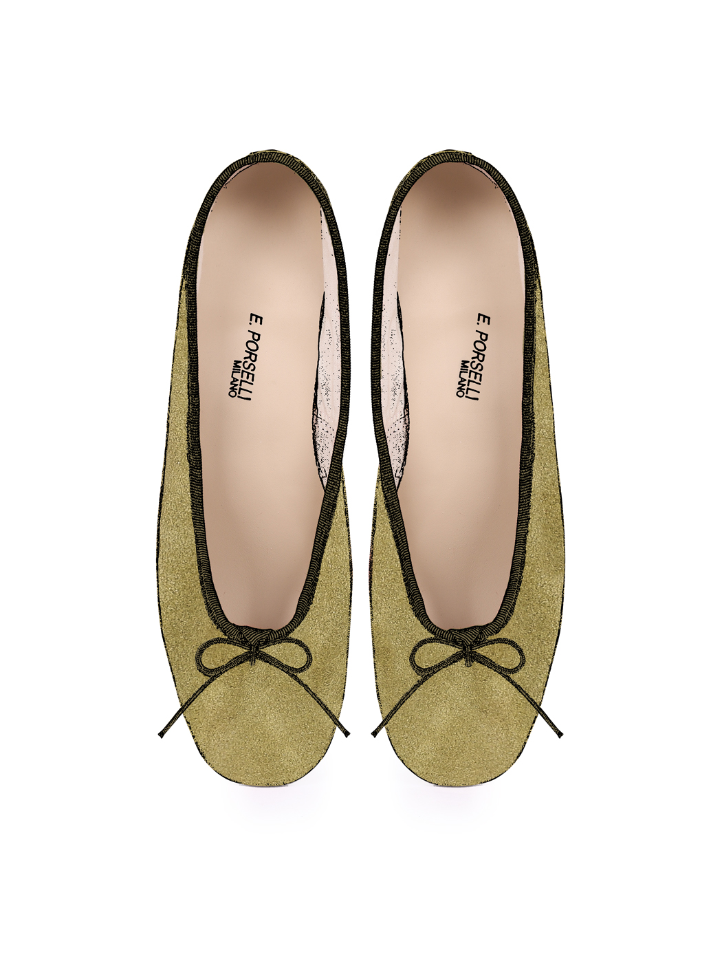 Ballet Pumps Block Heel - Olive Green Suede