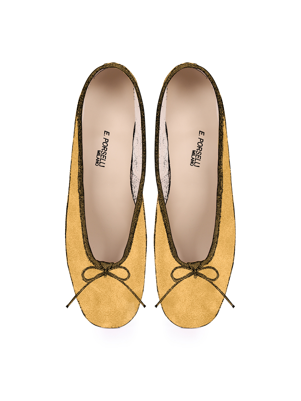 Ballet Pumps Block Heel - Mustard Suede