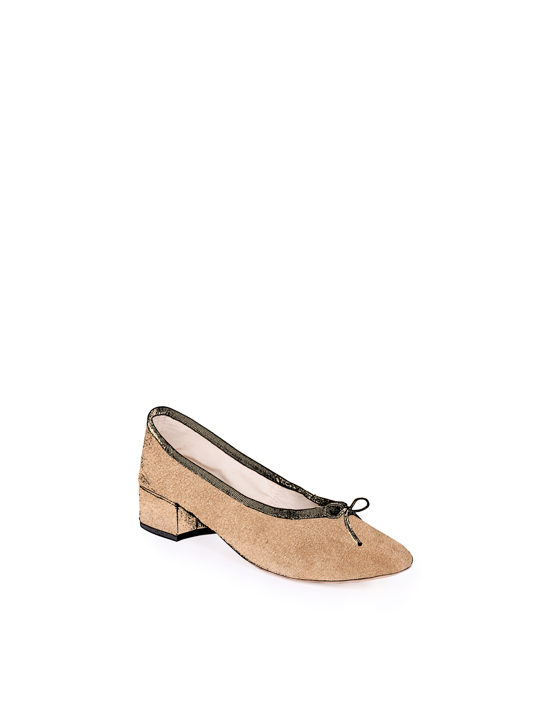 Ballet Pumps Block Heel - Light Brown Suede