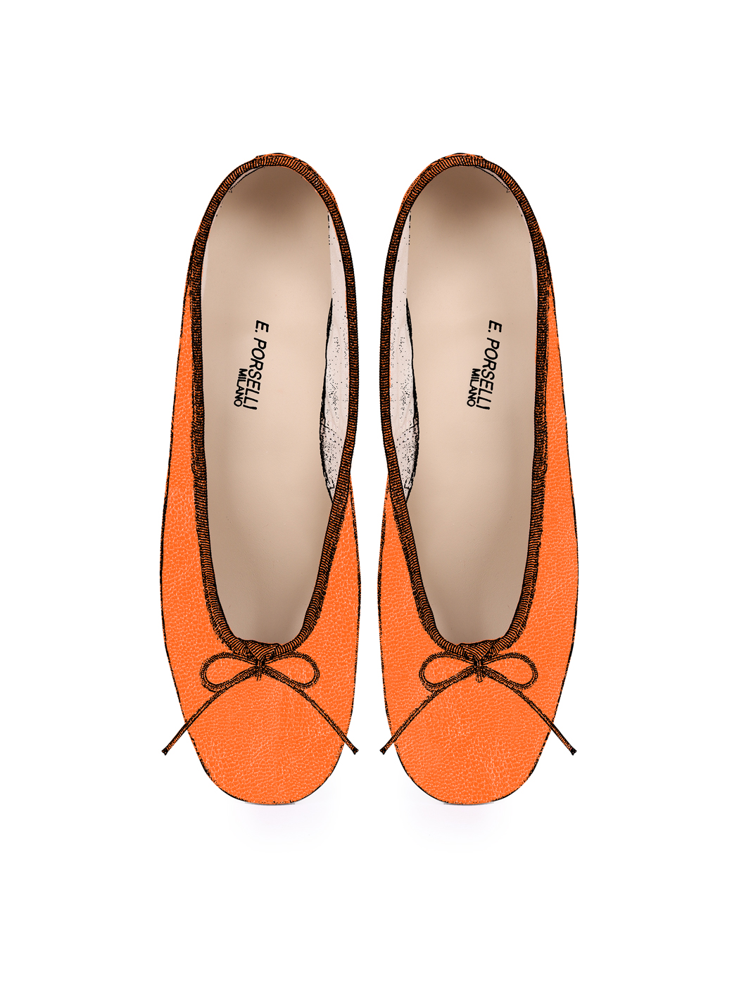 Ballet Pumps Block Heel - Orange Nappa