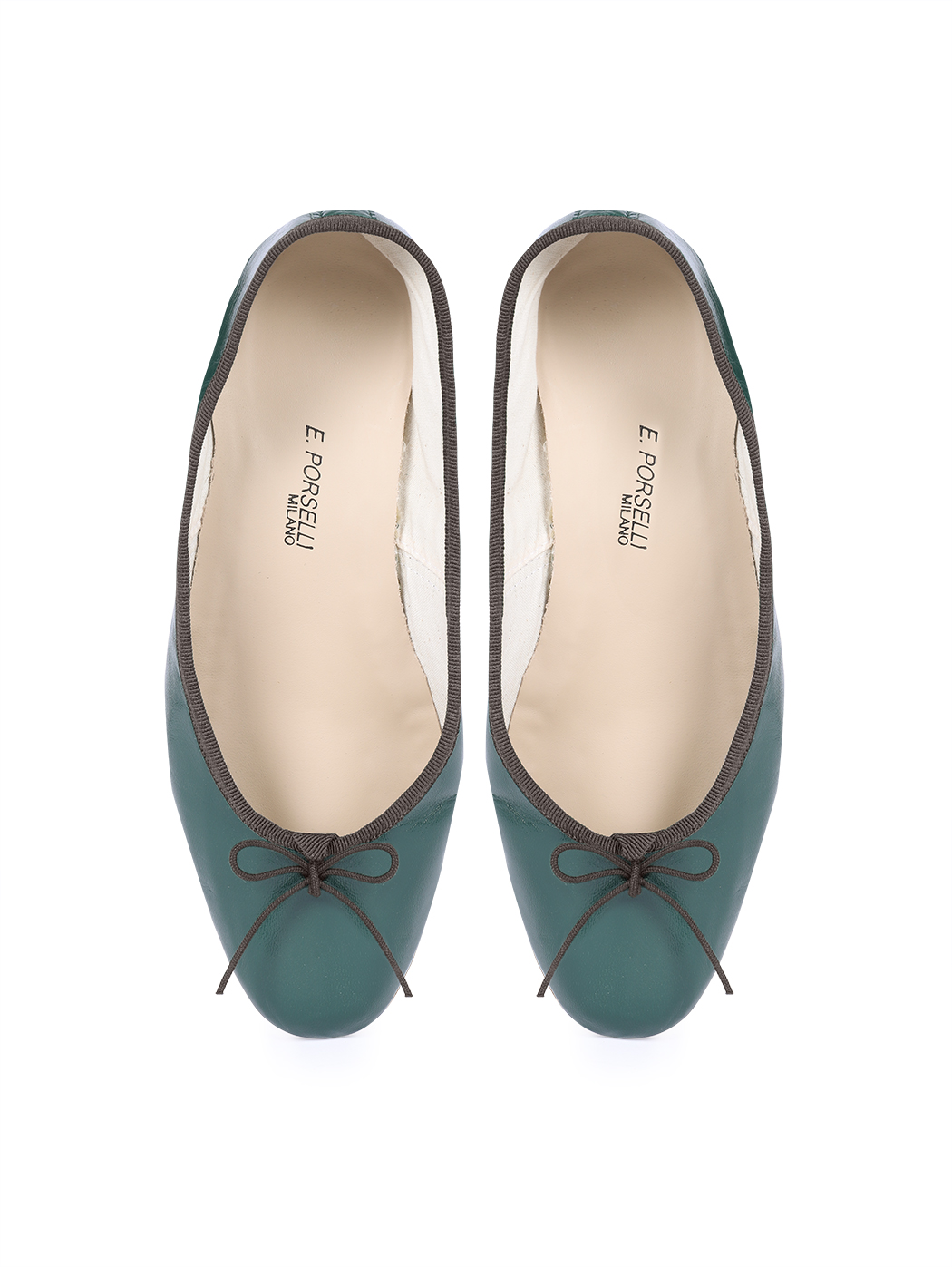 Ballet Flats Dark Green Dark Brown Trim